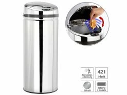 Infactory Elektrischer Mülleimer:Abfalleimer Mit Hand-Bewegungssensor Und Edelstahl-Korpus, 42 Liter