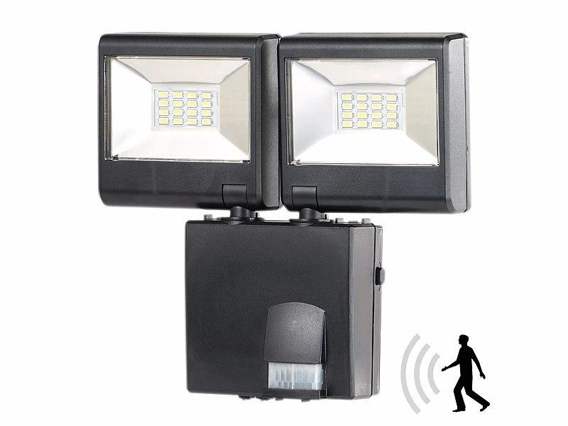 Luminea LED Aussenlampe:Duo-LED-Außenstrahler Mit PIR-Sensor, 16 Watt, 1.280 Lm, IP44 2 Luminea LED Aussenlampe:Duo-LED-Außenstrahler Mit PIR-Sensor, 16 Watt, 1.280 Lm, IP44 – Bild 2