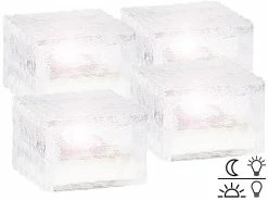 Lunartec LED Glassteine:4er-Set Solar-LED-Glasbausteine Mit Lichtsensor, Klein, 7 X 7 Cm -Haushalt Verkäufe nc6037 6