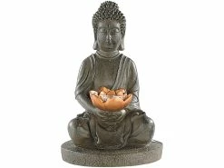 Lunartec Solarfigur:Solar-LED Deko Lampe Buddha Für Garten & Terrasse, 28 Cm