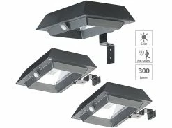 Lunartec 3er-Set 2in1-Solar-LED-Dachrinnen- & Wandleuchten, PIR-Sensor, 300 Lm