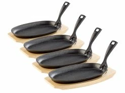Tornwald-Schmiede TS Bratpfanne:4 Profi-Servierpfannen, Gusseisen, Mit Untersetzer, 28x18x2 Cm, 1,5 Kg