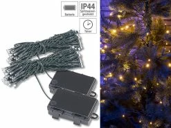 Lunartec Lichterkette Outdoor:2er-Set LED-Lichterketten Mit 50 LEDs, Timer, Batterie, Warmweiß, 5 M