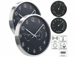 St. Leonhard Schlafzimmer-Wanduhr:2er-Set 3in1-Funk-Wanduhren Mit Thermometer & Hygrometer, Ø 30 Cm