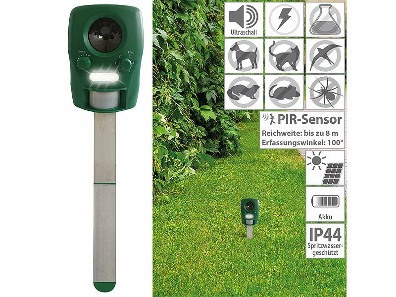 Exbuster Tierscheuche:2er-Set Ultraschall-Solar-Tierschrecke Mit Bewegungssensor, IP44 6 Exbuster Tierscheuche:2er-Set Ultraschall-Solar-Tierschrecke Mit Bewegungssensor, IP44 – Bild 6