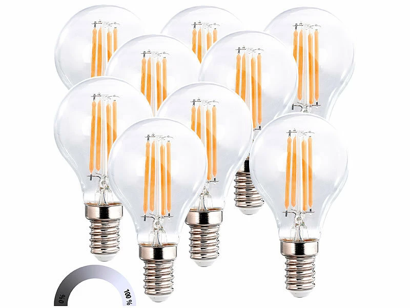 Luminea LED E14 Warmweiß:9er-Set LED-Filament-Lampen, G45, E14, 470 Lm, 4 W, 2700 K, Dimmbar, E 2 Luminea LED E14 Warmweiß:9er-Set LED-Filament-Lampen, G45, E14, 470 Lm, 4 W, 2700 K, Dimmbar, E – Bild 2