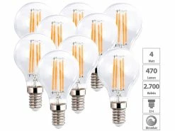 Luminea LED E14 Warmweiß:9er-Set LED-Filament-Lampen, G45, E14, 470 Lm, 4 W, 2700 K, Dimmbar, E