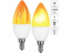 Luminea Flackerlampe:2er-Set LED-Lampen Mit Flammeneffekt, 3 Beleuchtungs-Modi, E14, 2 W,