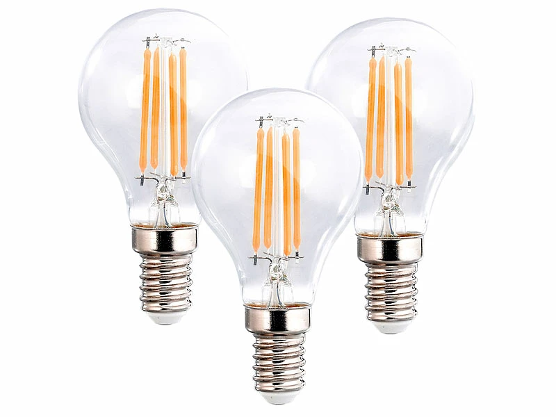 Luminea LED E14 Warmweiß:9er-Set LED-Filament-Lampen, G45, E14, 470 Lm, 4 W, 2700 K, Dimmbar, E 6 Luminea LED E14 Warmweiß:9er-Set LED-Filament-Lampen, G45, E14, 470 Lm, 4 W, 2700 K, Dimmbar, E – Bild 6