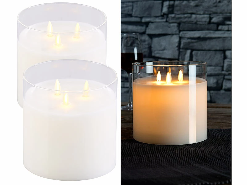 Britesta LED Kerze 3 Flammig:2er-Set LED-Echtwachs-Kerzen Im Windglas Mit 3 Beweglichen Flammen 1 Britesta LED Kerze 3 Flammig:2er-Set LED-Echtwachs-Kerzen Im Windglas Mit 3 Beweglichen Flammen