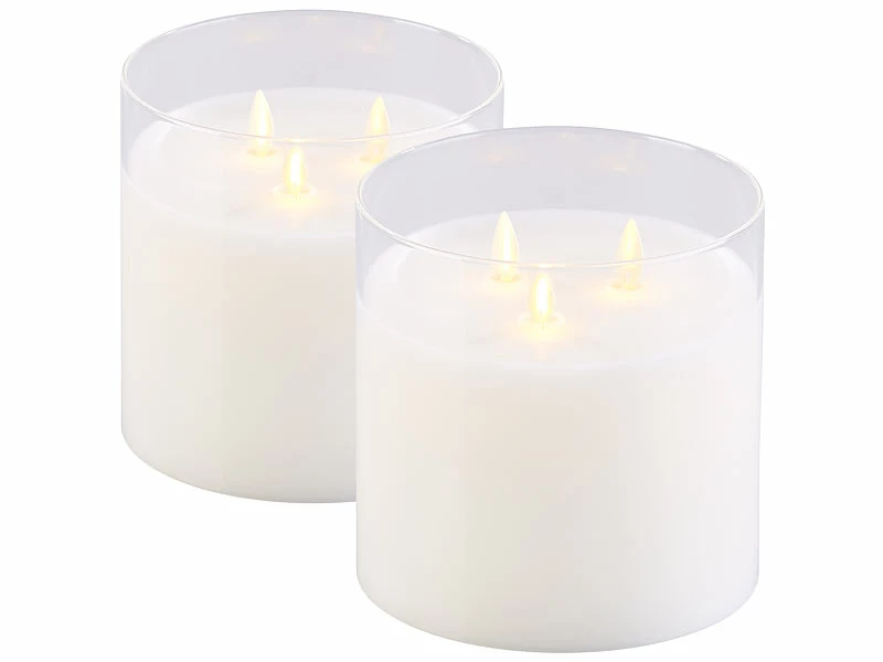 Britesta LED Kerze 3 Flammig:2er-Set LED-Echtwachs-Kerzen Im Windglas Mit 3 Beweglichen Flammen 2 Britesta LED Kerze 3 Flammig:2er-Set LED-Echtwachs-Kerzen Im Windglas Mit 3 Beweglichen Flammen – Bild 2