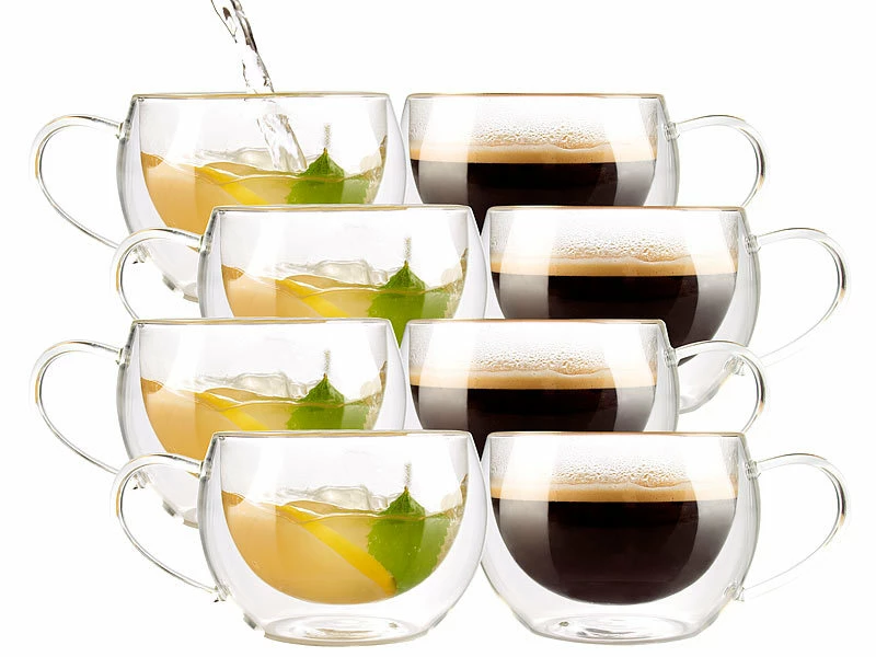 Cucina Di Modena Glas-Tassen Doppelwandig:Doppelwandiges Kaffee- & Tee-Glas, 8er-Set 1 Cucina Di Modena Glas-Tassen Doppelwandig:Doppelwandiges Kaffee- & Tee-Glas, 8er-Set