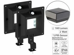 Lunartec Dachrinnen LED:2er-Set Solar-LED-Dachrinnenleuchten Mit PIR-Sensor, 160 Lm, Schwarz