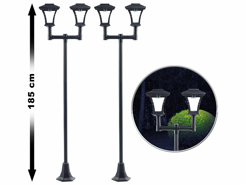 Royal Gardineer Garten LED Solarlampen:2er-Set 2-flammige Solar-LED-Gartenlaternen, SWL-25, 0,36 W, 24 Lm 2 Royal Gardineer Garten LED Solarlampen:2er-Set 2-flammige Solar-LED-Gartenlaternen, SWL-25, 0,36 W, 24 Lm – Bild 2