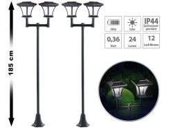 Royal Gardineer Garten LED Solarlampen:2er-Set 2-flammige Solar-LED-Gartenlaternen, SWL-25, 0,36 W, 24 Lm