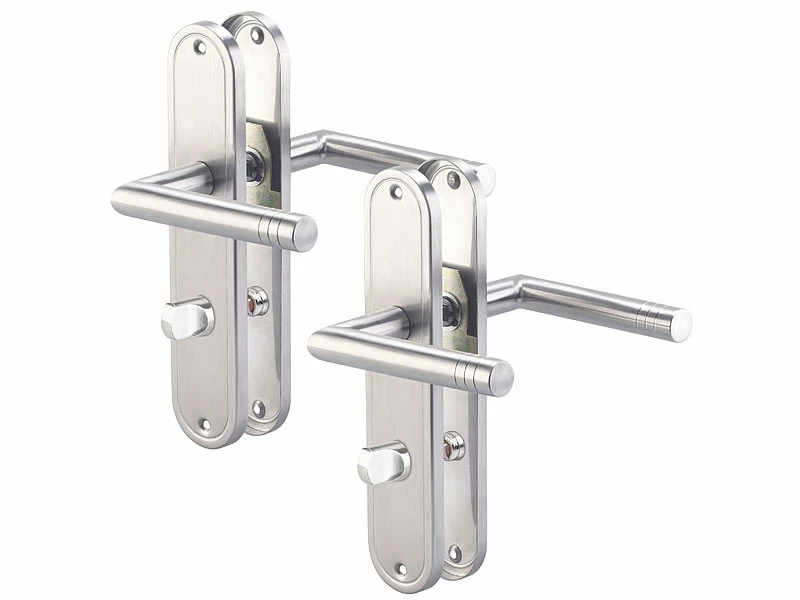 AGT Türklinke:2er-Set Edelstahl-Türbeschlag-Sets Für Bad & WC, Je 2 Klinken 2 AGT Türklinke:2er-Set Edelstahl-Türbeschlag-Sets Für Bad & WC, Je 2 Klinken – Bild 2