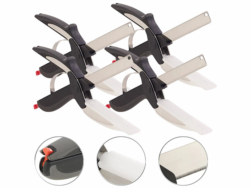 Rosenstein & Söhne Kräuterschere:4er-Set 2in1-Küchenschneider-Scheren Mit Messer Und Schneidebrett 1 Rosenstein & Söhne Kräuterschere:4er-Set 2in1-Küchenschneider-Scheren Mit Messer Und Schneidebrett