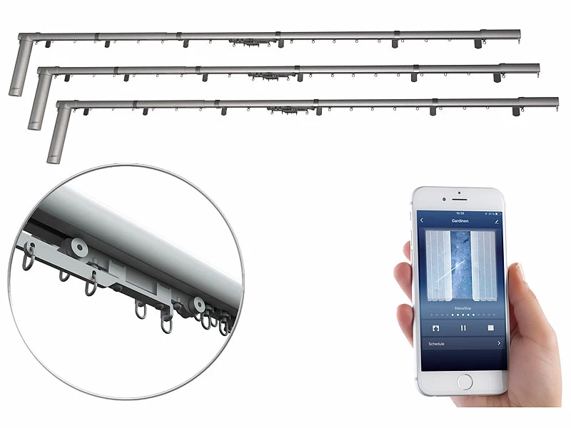 Carlo Milano Smarte Gardinenstange:3er-Set Teleskop-Gardinenstangen Elektr. Antrieb, WLAN&App, 172-306 Cm 3 Carlo Milano Smarte Gardinenstange:3er-Set Teleskop-Gardinenstangen Elektr. Antrieb, WLAN&App, 172-306 Cm – Bild 3