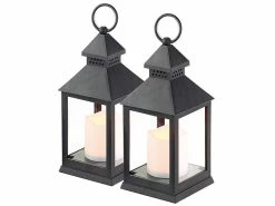 Lunartec Grablaternen:2er Pack Laterne Mit Flackernder LED-Kerze Und Timer, Batteriebetrieb -Haushalt Verkäufe nx1765 8