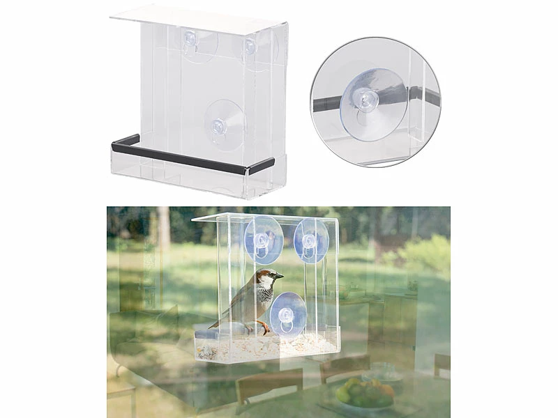 Royal Gardineer Futterhäuschen:2er-Set Vogel-Futterhäuser Aus Acryl, Je 2 Silos, Saugnapf-Befestigung 3 Royal Gardineer Futterhäuschen:2er-Set Vogel-Futterhäuser Aus Acryl, Je 2 Silos, Saugnapf-Befestigung – Bild 3