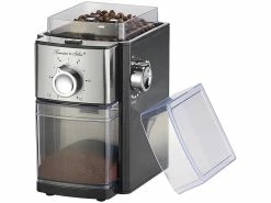 Rosenstein & Söhne Kaffemühle:Elektrische Kaffeemühle, Scheibenmahlwerk, Für 250 G Bohnen, 150 Watt