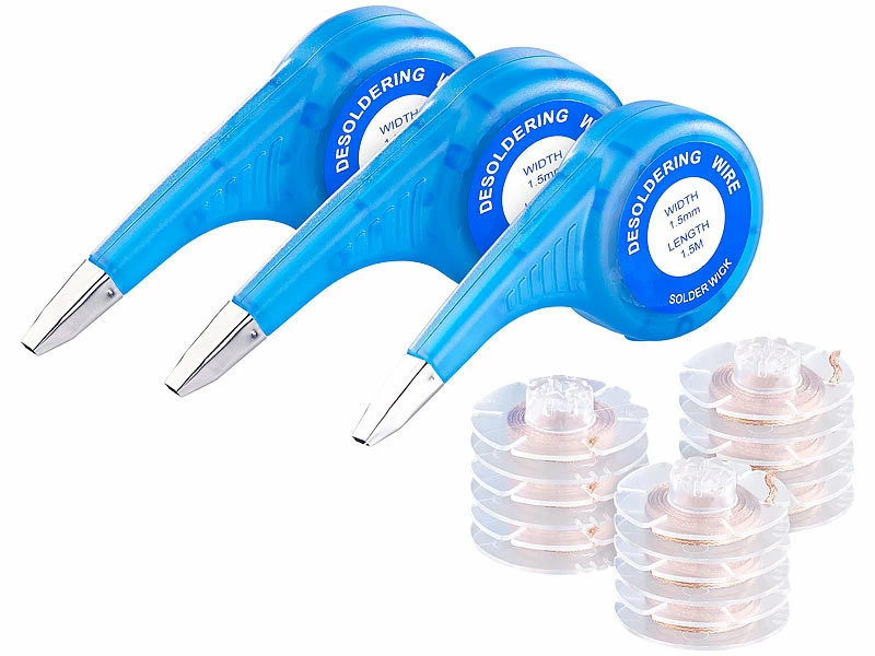 AGT Entlötdraht:9er-Set Entlötlitzen Mit 3 Spendern, Beschichtet, Je 1,5 Mm X 1,5 M 1 AGT Entlötdraht:9er-Set Entlötlitzen Mit 3 Spendern, Beschichtet, Je 1,5 Mm X 1,5 M