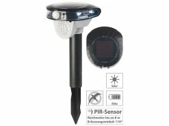 Royal Gardineer Vogelschreck Elektrisch:Solar-Vogelschreck, Bewegungs-Sensor, 3 Sounds, LED-Blitzlicht, 95 DB
