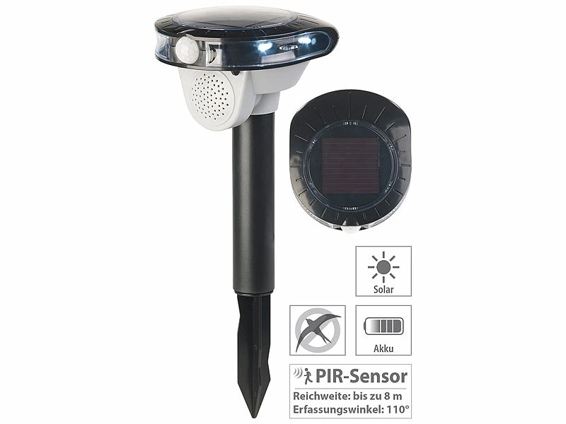 Royal Gardineer Vogelschreck Elektrisch:Solar-Vogelschreck, Bewegungs-Sensor, 3 Sounds, LED-Blitzlicht, 95 DB 1 Royal Gardineer Vogelschreck Elektrisch:Solar-Vogelschreck, Bewegungs-Sensor, 3 Sounds, LED-Blitzlicht, 95 DB