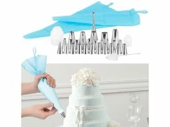 Rosenstein & Söhne Spritzbeutelset:32-teiliges Spritzbeutel-Set In 2 Größen, Mit 27 Edelstahl-Aufsätzen