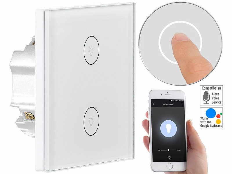 Luminea Home Control Alexa WiFi-Lichtschalter:Touch-Doppel-Lichttaster, Versandrückläufer 11 Luminea Home Control Alexa WiFi-Lichtschalter:Touch-Doppel-Lichttaster, Versandrückläufer – Bild 11