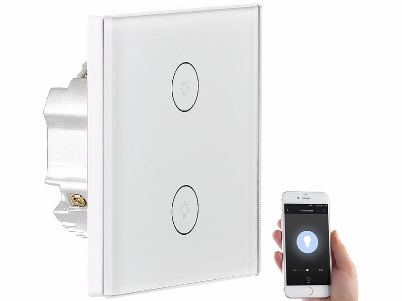 Luminea Home Control Alexa WiFi-Lichtschalter:Touch-Doppel-Lichttaster, Versandrückläufer 2 Luminea Home Control Alexa WiFi-Lichtschalter:Touch-Doppel-Lichttaster, Versandrückläufer – Bild 2