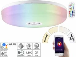 Luminea Home Control Deckenleuchte Alexa:LED-Deckenleuchte RGB + CCT, Mit WLAN, App Und Sprachsteuerung