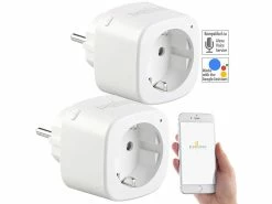 Luminea Home Control Elesion Steckdose:2er-Set WLAN-Steckdosen, Amazon Alexa & Google Assistant Komp., 16 A