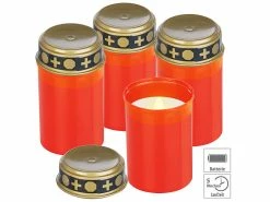 PEARL LED Grabkerzen:4er-Set Flackernde LED-Grablicht-Kerzen, Batteriebetrieb, 12 Cm, Rot