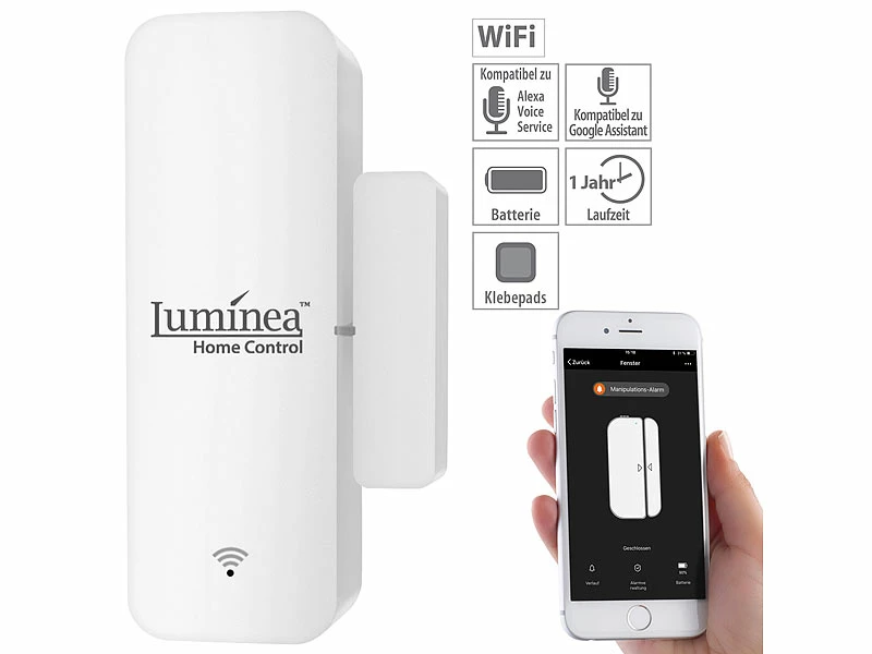 Luminea Home Control Fensterkontakte:10er-Set WLAN-Tür- & Fensteralarm, App, Für Alexa & Google Assistant 10 Luminea Home Control Fensterkontakte:10er-Set WLAN-Tür- & Fensteralarm, App, Für Alexa & Google Assistant – Bild 10