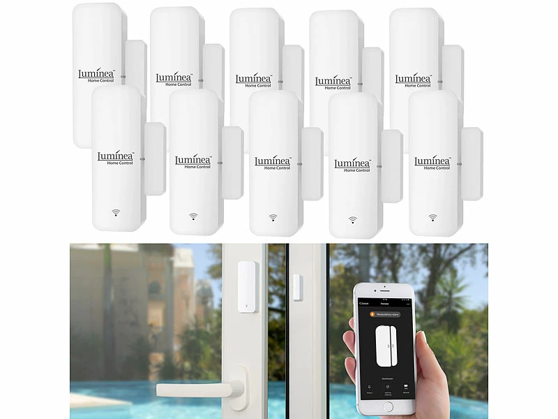 Luminea Home Control Fensterkontakte:10er-Set WLAN-Tür- & Fensteralarm, App, Für Alexa & Google Assistant 2 Luminea Home Control Fensterkontakte:10er-Set WLAN-Tür- & Fensteralarm, App, Für Alexa & Google Assistant – Bild 2