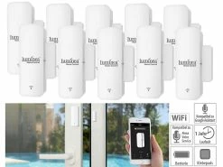 Luminea Home Control Fensterkontakte:10er-Set WLAN-Tür- & Fensteralarm, App, Für Alexa & Google Assistant