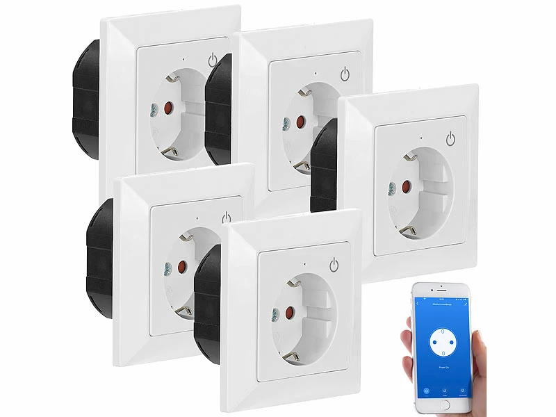Luminea Home Control Smart Steckdosen:WLAN-Unterputz-Steckdose Mit App, Für Siri, Alexa & GA, 5er Pack 2 Luminea Home Control Smart Steckdosen:WLAN-Unterputz-Steckdose Mit App, Für Siri, Alexa & GA, 5er Pack – Bild 2