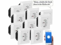 Luminea Home Control Steckdose Smart:WLAN-Unterputz-Steckdose Mit App, Für Siri, Alexa & GA, 10er Pack