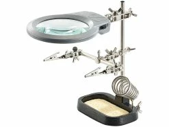 AGT Löthilfe:Dritte Hand Mit Halte-Klemmen, LED-Lupe Und Lötkolbenhalter