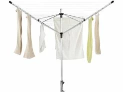 Royal Gardineer Wäscheständer:4-Arm-Wäschespinne Aus Aluminium, 60 Meter Wäscheleine, Mit Bodenanker