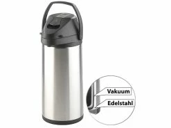 Rosenstein & Söhne Thermokanne:Doppelwandige Vakuum-Isolierkanne Mit Pumpsystem, Edelstahl, 5 Liter