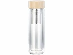 Cucina Di Modena Glasflasche:Doppelwandige Glas-Trinkflasche Mit Neopren-Hülle & Tee-Sieb, 400 Ml