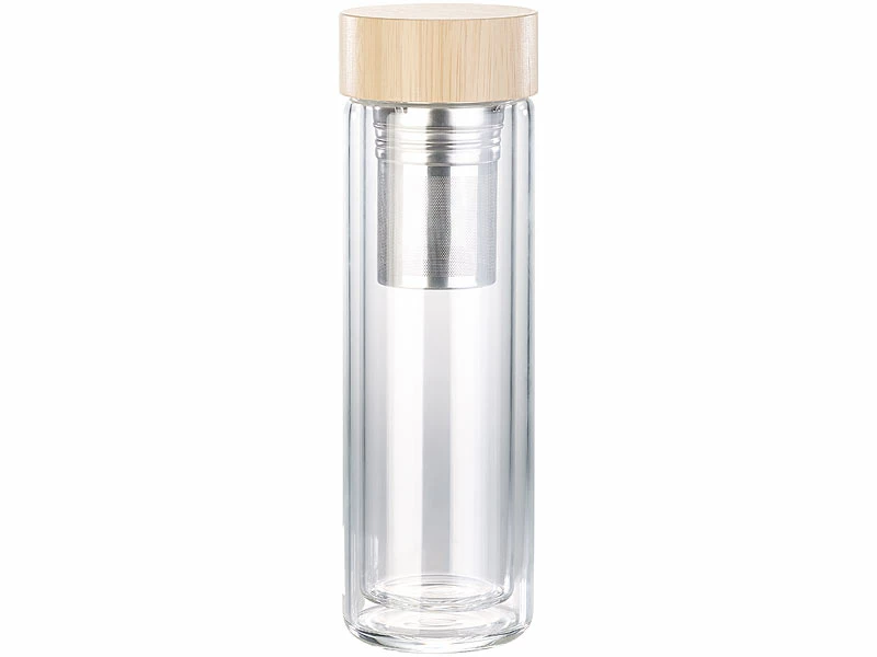 Cucina Di Modena Glasflasche:Doppelwandige Glas-Trinkflasche Mit Neopren-Hülle & Tee-Sieb, 400 Ml 1 Cucina Di Modena Glasflasche:Doppelwandige Glas-Trinkflasche Mit Neopren-Hülle & Tee-Sieb, 400 Ml