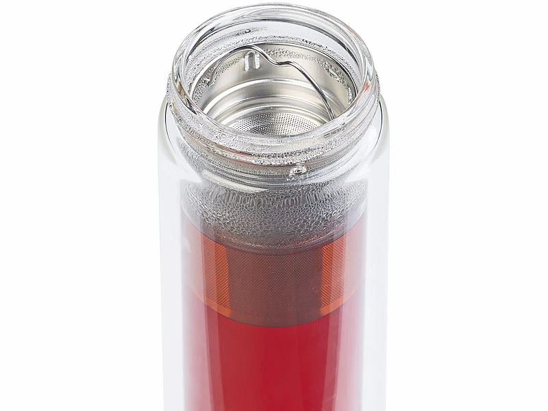 Cucina Di Modena Glasflasche:Doppelwandige Glas-Trinkflasche Mit Neopren-Hülle & Tee-Sieb, 400 Ml 5 Cucina Di Modena Glasflasche:Doppelwandige Glas-Trinkflasche Mit Neopren-Hülle & Tee-Sieb, 400 Ml – Bild 5