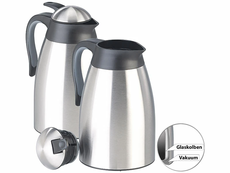 Rosenstein & Söhne Isolierflasche:2er-Set Doppelwandige Edelstahl-Vakuum-Isolierkanne M. Ausgießtaste 2 Rosenstein & Söhne Isolierflasche:2er-Set Doppelwandige Edelstahl-Vakuum-Isolierkanne M. Ausgießtaste – Bild 2