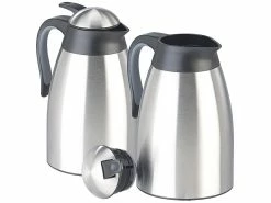 Rosenstein & Söhne Isolierflasche:2er-Set Doppelwandige Edelstahl-Vakuum-Isolierkanne M. Ausgießtaste