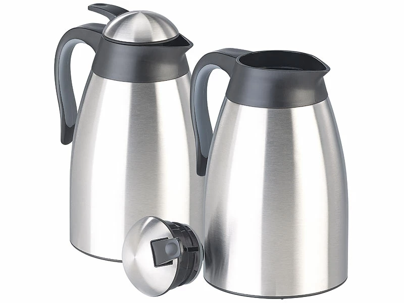 Rosenstein & Söhne Isolierflasche:2er-Set Doppelwandige Edelstahl-Vakuum-Isolierkanne M. Ausgießtaste 1 Rosenstein & Söhne Isolierflasche:2er-Set Doppelwandige Edelstahl-Vakuum-Isolierkanne M. Ausgießtaste