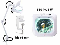 Lunartec Profi Lupe:Profi-Lupenleuchte Mit 5-Watt-LED & 3 Dioptrien Vergrößerung, 550 Lm