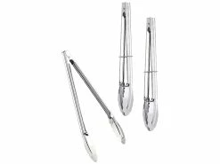 Rosenstein & Söhne Grillbesteck:3er-Set Rostfreie Grillzange Aus Chromstahl, Rundgezahnte Greifflächen